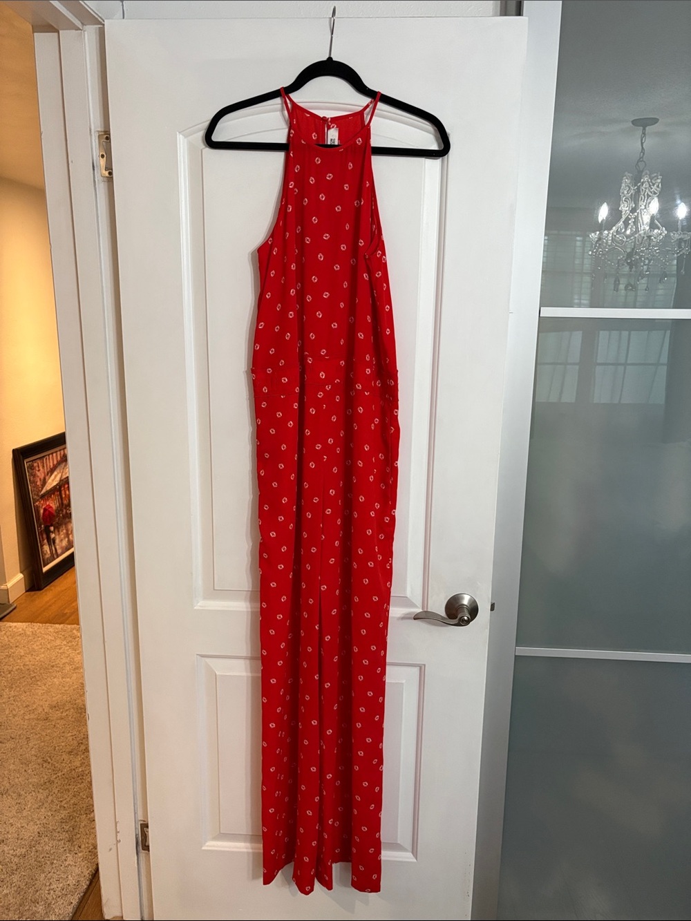Diane Von Furstenberg Red Halter Jumpsuit with Tiny Motifs